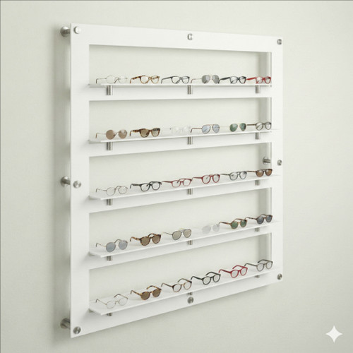 DW Wall Mount Optical Shelf Display with 5 Cutout Open Shelves - 47.5" Wide
