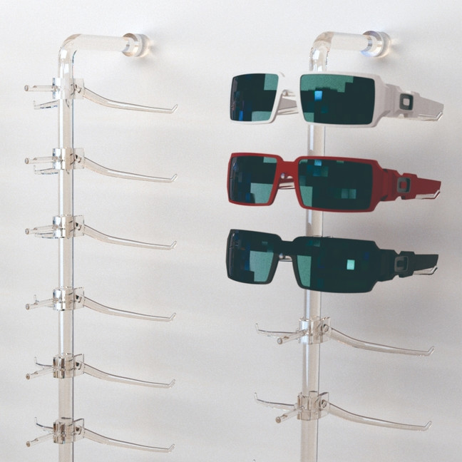 DWYL Acrylic Wall mount Eyewear & Optical Display Rod W/10, 12 or 14 Large Y-clips