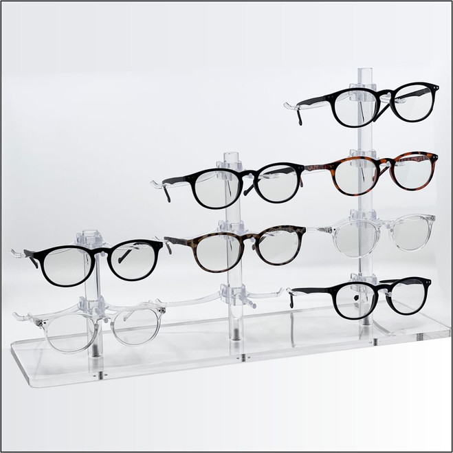 Triple Optical Frame Display Risers with 1x 2-3-4  Y-Clips in a Row