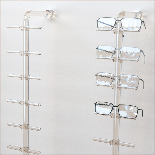 DWY-FL: Acrylic Wall Mount Eyewear & Optical Display Rod W/10, 12 or 14 Flat Clips