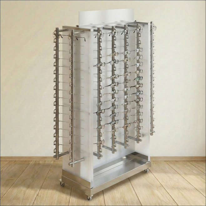 H-Unit Floortop Locking Optical Frame Display on Wheeled Base - For 192 Frames