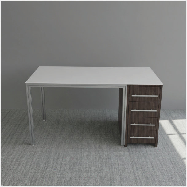 Optical Dispensing Table With Aluminum Structure, Walnut-Laminated Cabinet with Four Drawers