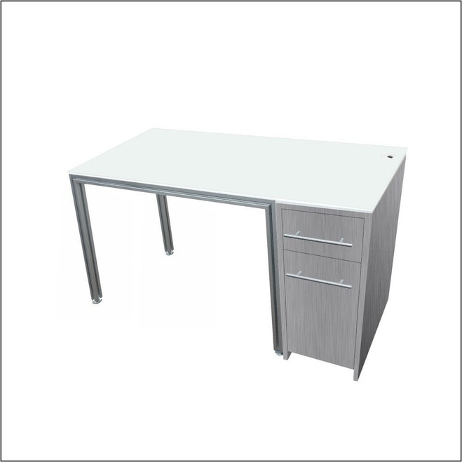 Optical Dispensing Table With Aluminum Structure, Brushed-Silver-Laminated  Cabinet and Computer Station.