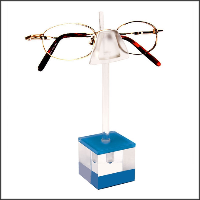 Single Cubic Eyewear Display in Blue Perfect as a Sunglass or Optical Frame Display