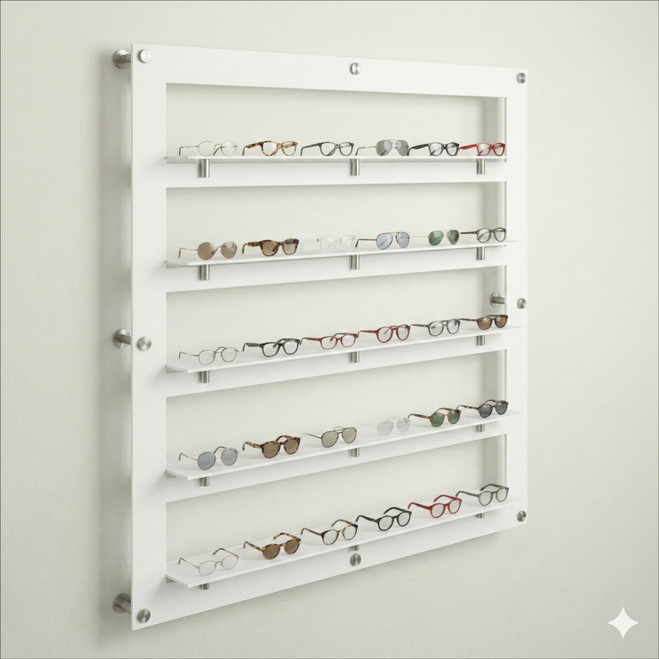 DW Wall Mount Optical Shelf Display with 5 Cutout Open Shelves - 47.5" Wide