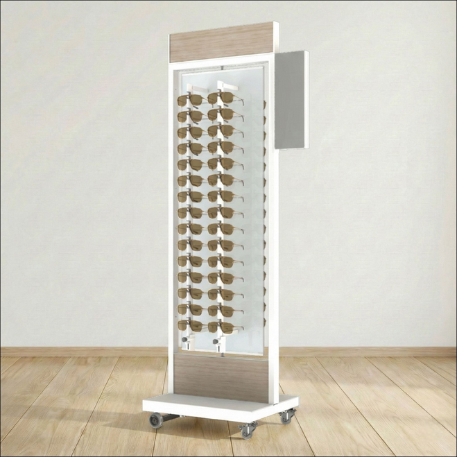 Floor-Top "Basalt" Locking Optical Frame Display,  For 64 Frames - White