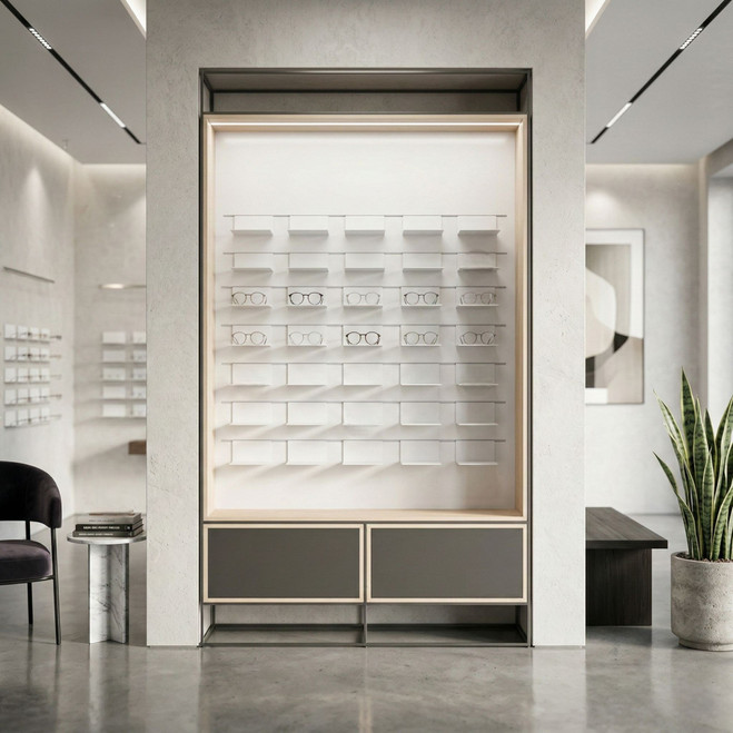CAROLINE Wall Display with Drawers and Shelves CR.SET.WP.CD.A.LED.02