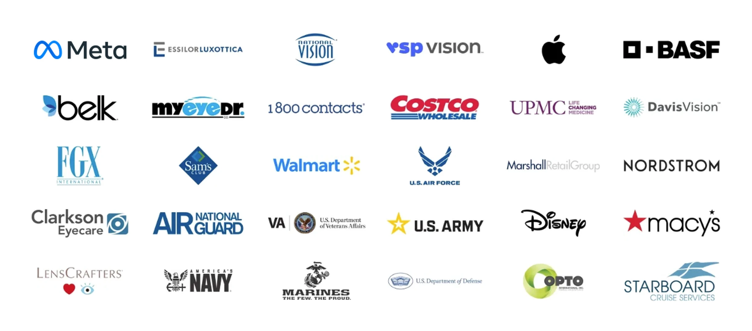 Logos of corporate and government clients of CNS Frame Displays.