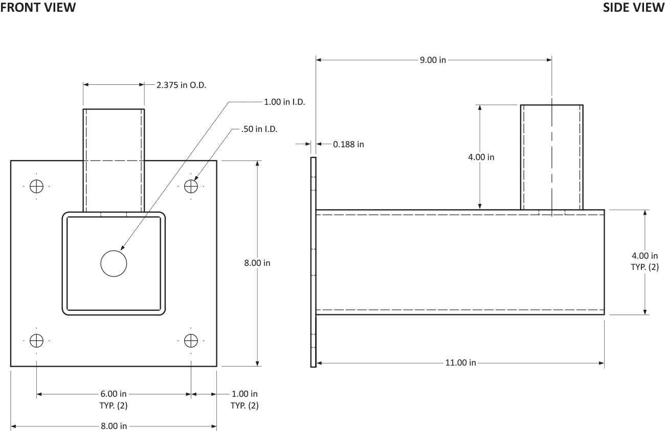 Tenon Arm for Wall Mounting_10087_Dimensional Drawing