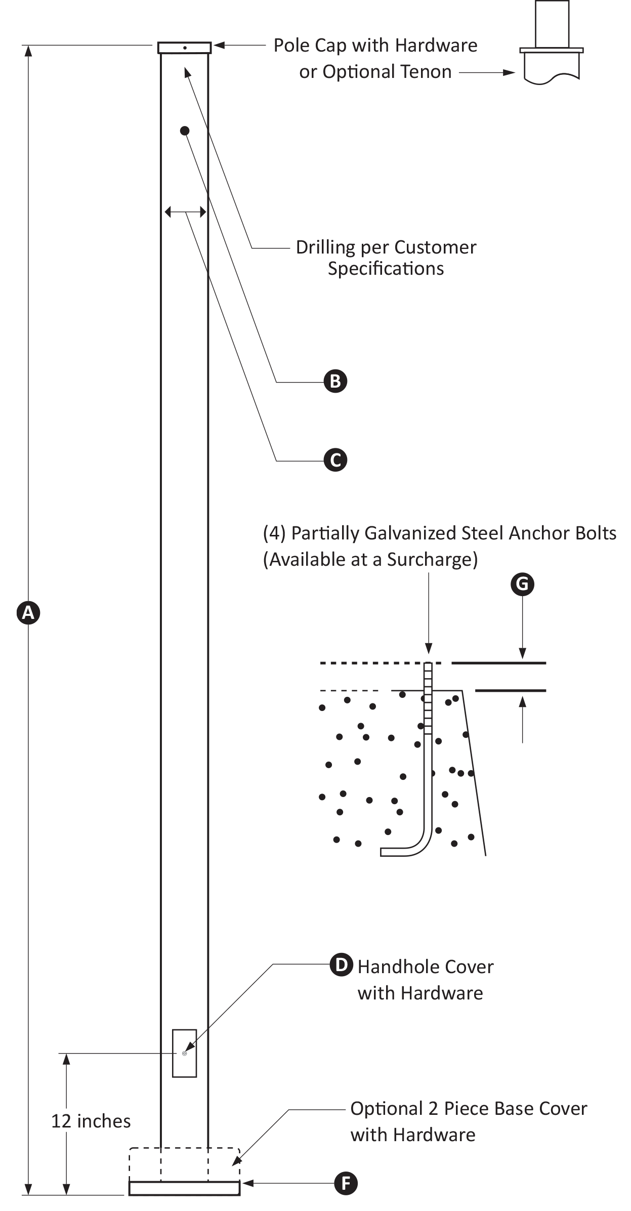30 Foot Square Straight Light Pole - Pro's Choice Heavy Duty