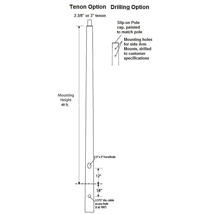 Round Tapered Direct Burial Fiberglass Light Pole 40 ft Direct Burial
