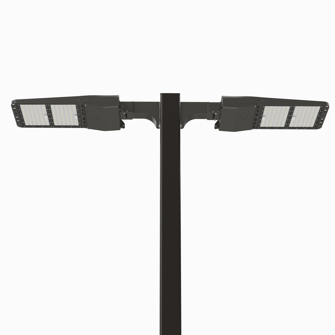 Light Pole Kit with Two LED Area Lights, Selectable Wattage 185/240/300 &  Color Temperature, 20-30 Foot Pole Height Options
