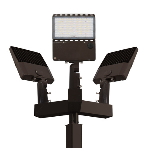 Light Pole Kit with Three Adjustable LED Lights, Selectable Wattage 80/100/120/150 & Color Temperature, 10-25 Foot Pole Height Options - 3 Arm 120° Bullhorn