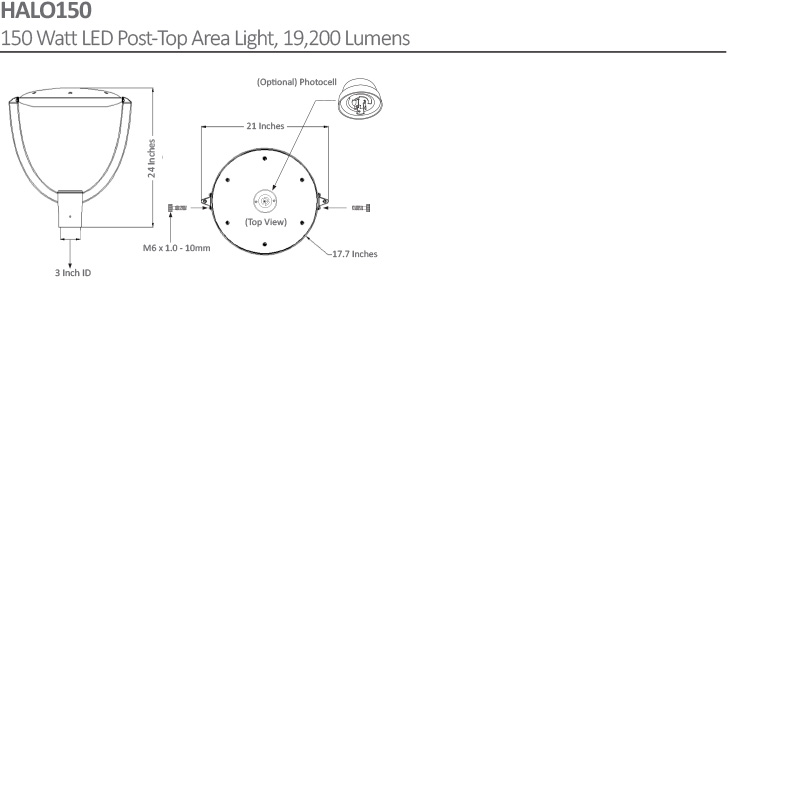 150 Watt LED Area Light Dimensional Drawing