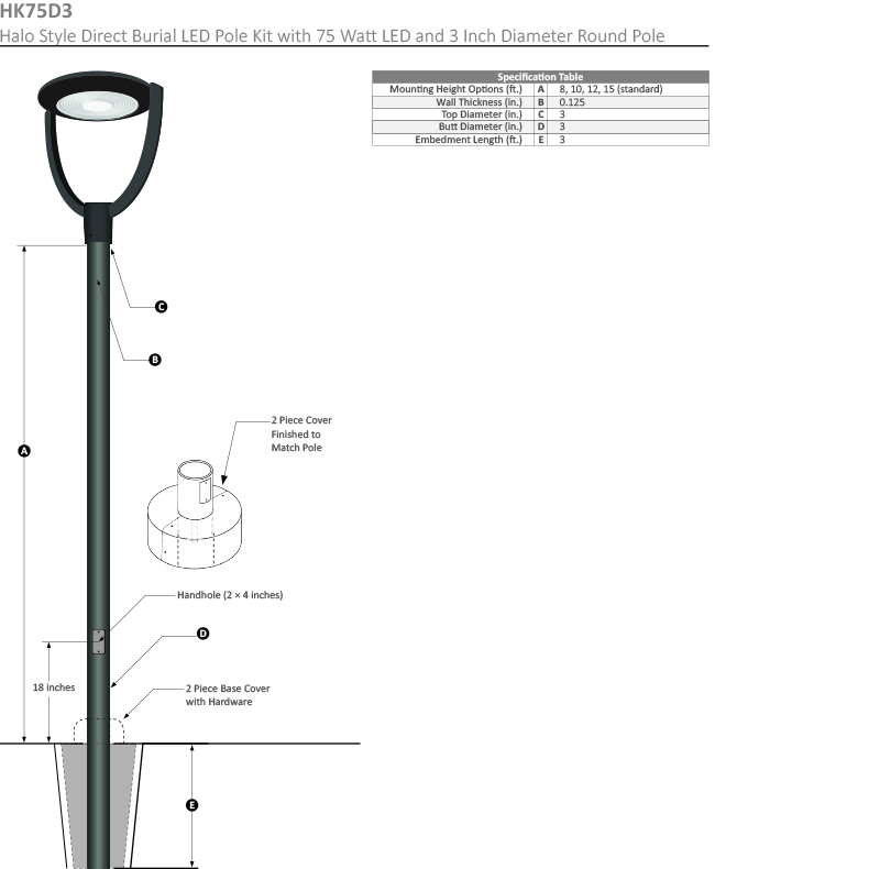 LED Pole Kit HK75D3 Dimensional Drawing