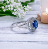  14K White Gold Sapphire and Diamond Double Halo Ring 