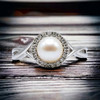  10K White Gold Diamond and Pearl Ring 