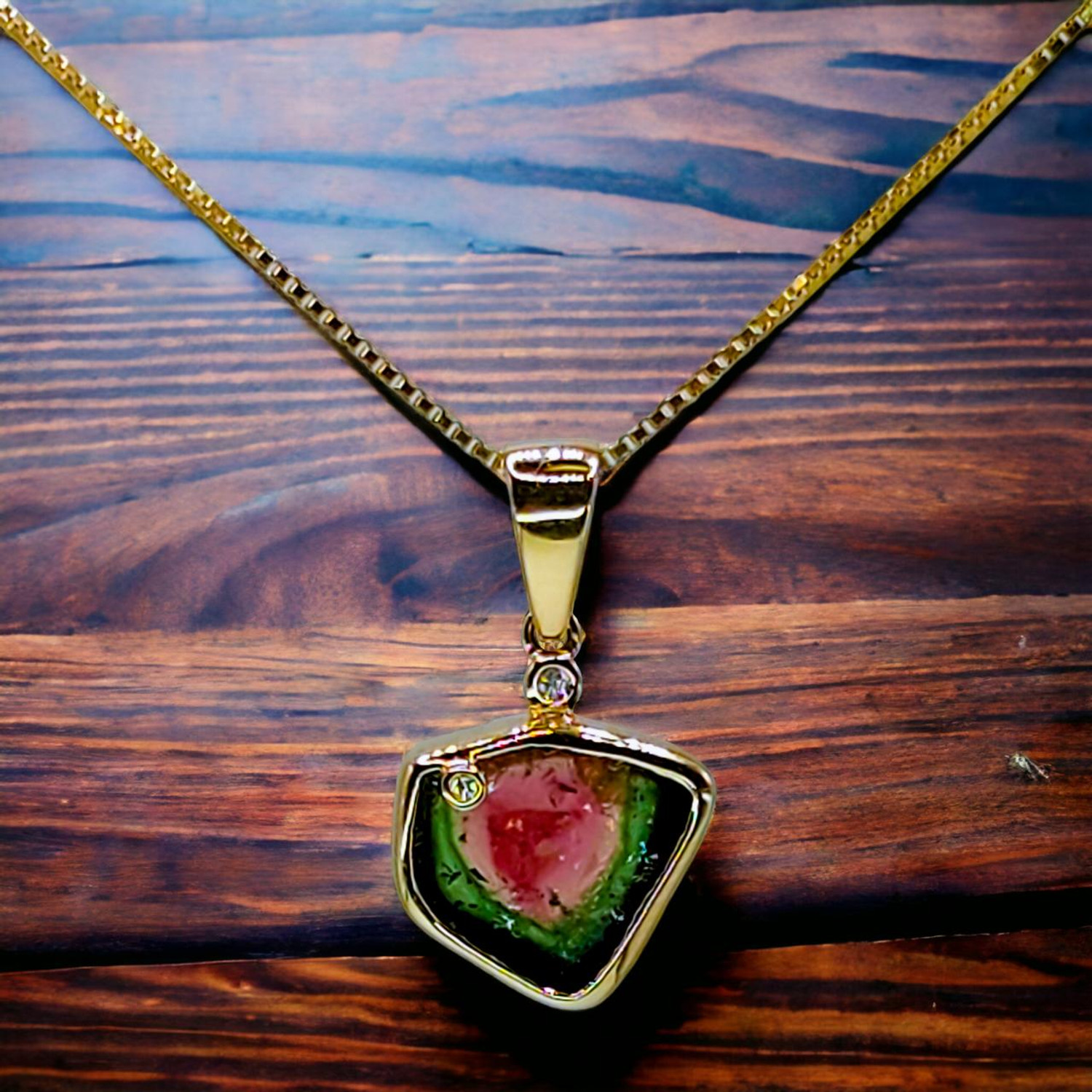 bezeled watermelon tourmaline slice and diamond necklace 67351.1701891578