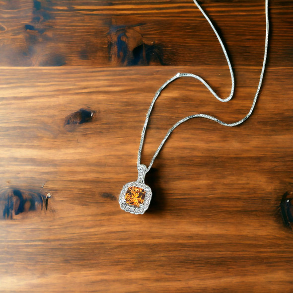  White Gold Natural Diamond and Citrine Necklace 