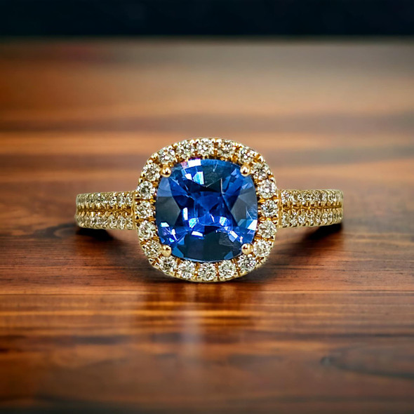  14K Blue Sapphire and Diamond Ring 
