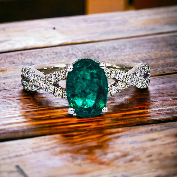  18K White Gold Emerald and Diamond Ring 
