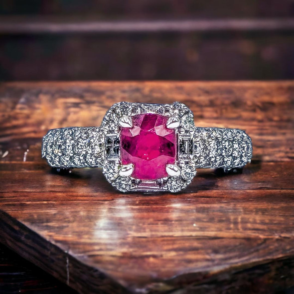 14K White Gold Diamond and Oval Ruby Ring