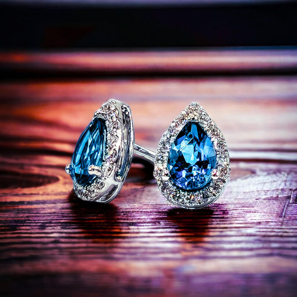  London Blue Topaz and Diamond Earrings, 14K White Gold 