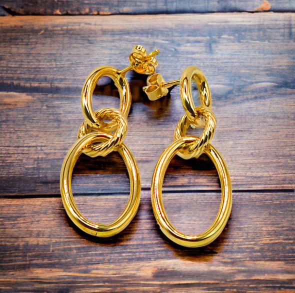  14K Gold Interlocking Oval Hoop Earrings 