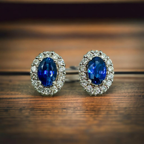  18K White Gold Sapphire and Diamond Earrings 