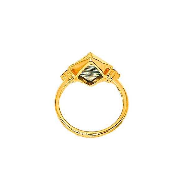  14K Gold Rutilated Quartz and Diamond Ring 