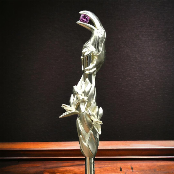 Sterling Silver Swizzle Stick of a Toucan and an Amethyst Ball