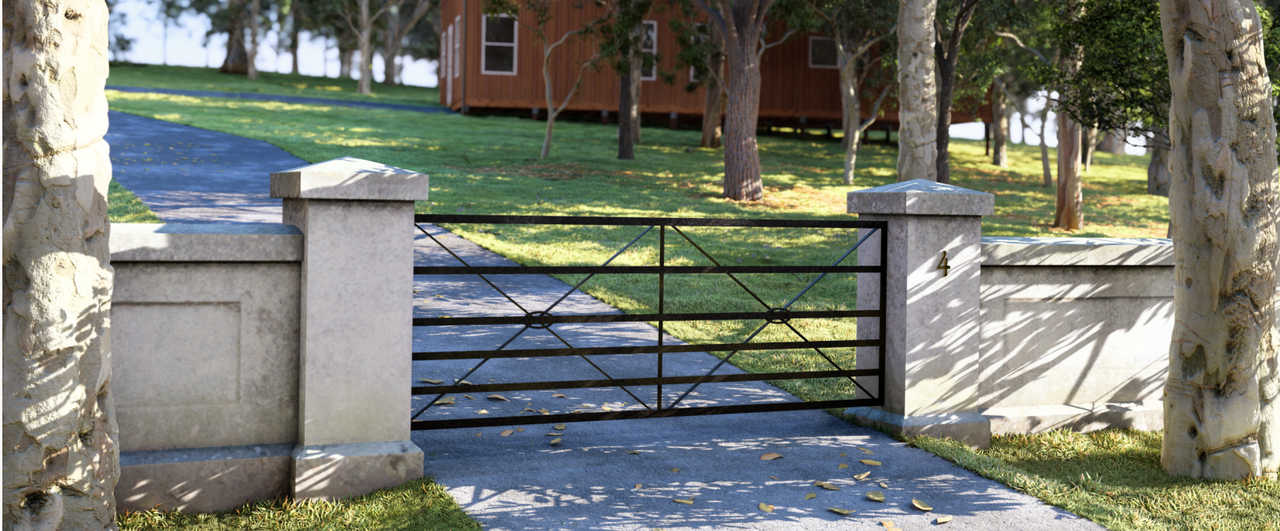 Black Iron Style 9 reproduction metal bar gate 2.7 x 1.1m suits a 2.8m entry
