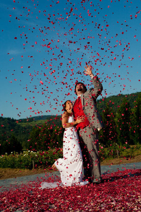 Bride & Groom with Rose Petals