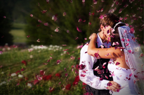 Kelcey & William with Rose Petals