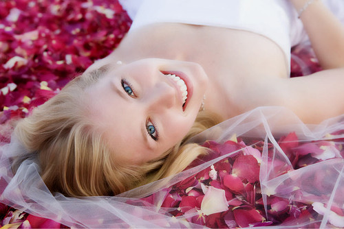 Happy Bride with Rose Petals