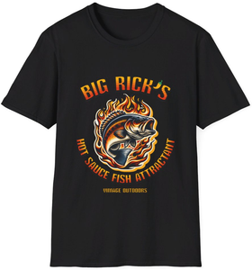 Vimage Outdoors Fishing T-Shirt: Big Rick's Hot Sauce Fish Attractant Vimage Outdoors Fishing T-Shirt: Big Rick's Hot Sauce Fish Attractant