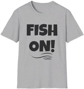 Vimage Outdoors Fishing T-Shirt: Fish On! Black Text on Light Colors Vimage Outdoors Fishing T-Shirt: Fish On! Black Text on Light Colors