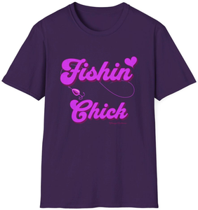 Vimage Outdoors Fishing T-Shirt: Fishin' Chick in Hot Pink Text