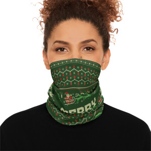 Vimage Outdoors Heavyweight Winter Neck Gaiter With Drawstring: Green Christmas Sweater I Vimage Outdoors Heavyweight Winter Neck Gaiter With Drawstring: Green Christmas Sweater I