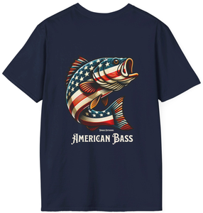 Vimage Outdoors Fishing T-Shirt: American Bass with White Text on Dark Colors Vimage Outdoors Fishing T-Shirt: American Bass with White Text on Dark Colors