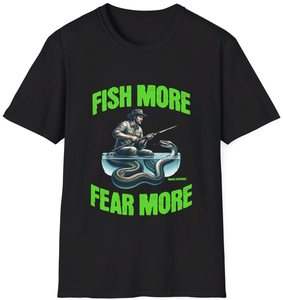 Vimage Outdoors Fishing T-Shirt: Fish More Fear More with Python