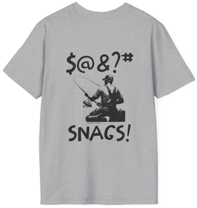 Vimage Outdoors Fishing T-Shirt: $@&?# Snags! in Black Text Vimage Outdoors Fishing T-Shirt: $@&?# Snags! in Black Text