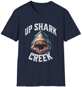 Vimage Outdoors Fishing T-Shirt: Up Shark Creek in White Text Vimage Outdoors Fishing T-Shirt: Up Shark Creek in White Text