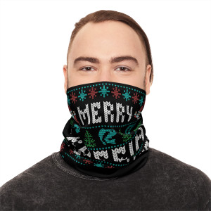Vimage Outdoors Heavyweight Winter Neck Gaiter With Drawstring: Merry Bassin' Christmas Sweater III Vimage Outdoors Heavyweight Winter Neck Gaiter With Drawstring: Merry Bassin' Christmas Sweater III