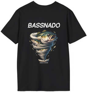 Vimage Outdoors Fishing T-Shirt: Bassnado in White Text Vimage Outdoors Fishing T-Shirt: Bassnado in White Text
