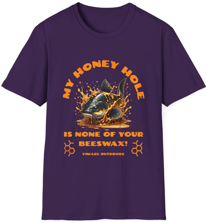 Vimage Outdoors Fishing T-Shirt: My Honey Hole is None of Your Beeswax with Fighting Catfish in Honey