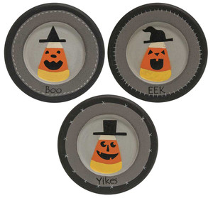 Primitive Halloween Boo, Eek, Yikes Candy Corn Plates Primitive Halloween Boo, Eek, Yikes Candy Corn Plates