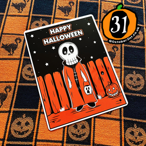 Happy Halloween Skeleton Trick or Treater Tin Sign Happy Halloween Skeleton Trick or Treater Tin Sign