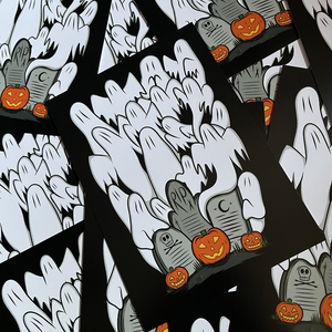 Ghosts And Pumpkin In The Graveyard Print Ghosts And Pumpkin In The Graveyard Print