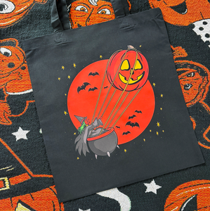 Flying Witch Vintage Halloween Inspired Tote Bag Flying Witch Vintage Halloween Inspired Tote Bag